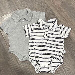 Striped and Solid Gray Kids One Piece Set